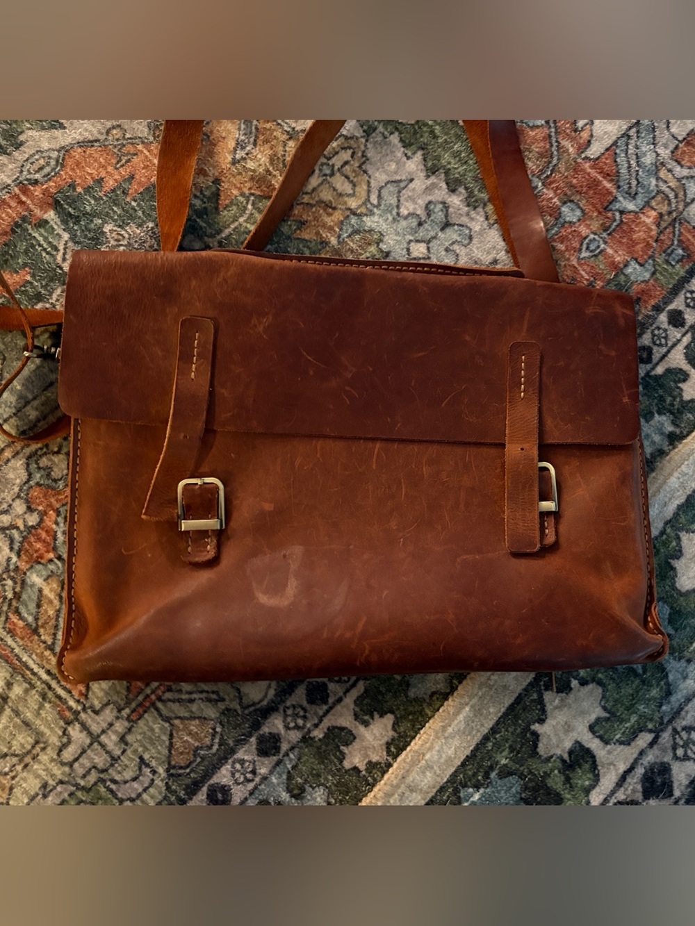 Brown Leather Men's Satchel/Folder - Classic Carry W/ Crossbody Shoulder Strap.